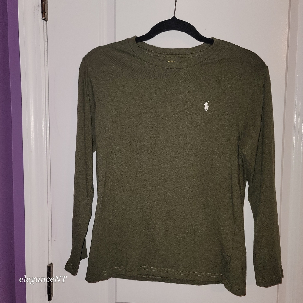 Polo  by Ralph Lauren Boy's Olive Green Long Sleeve Shirt Sz: M (10-12) - Picture 6 of 7